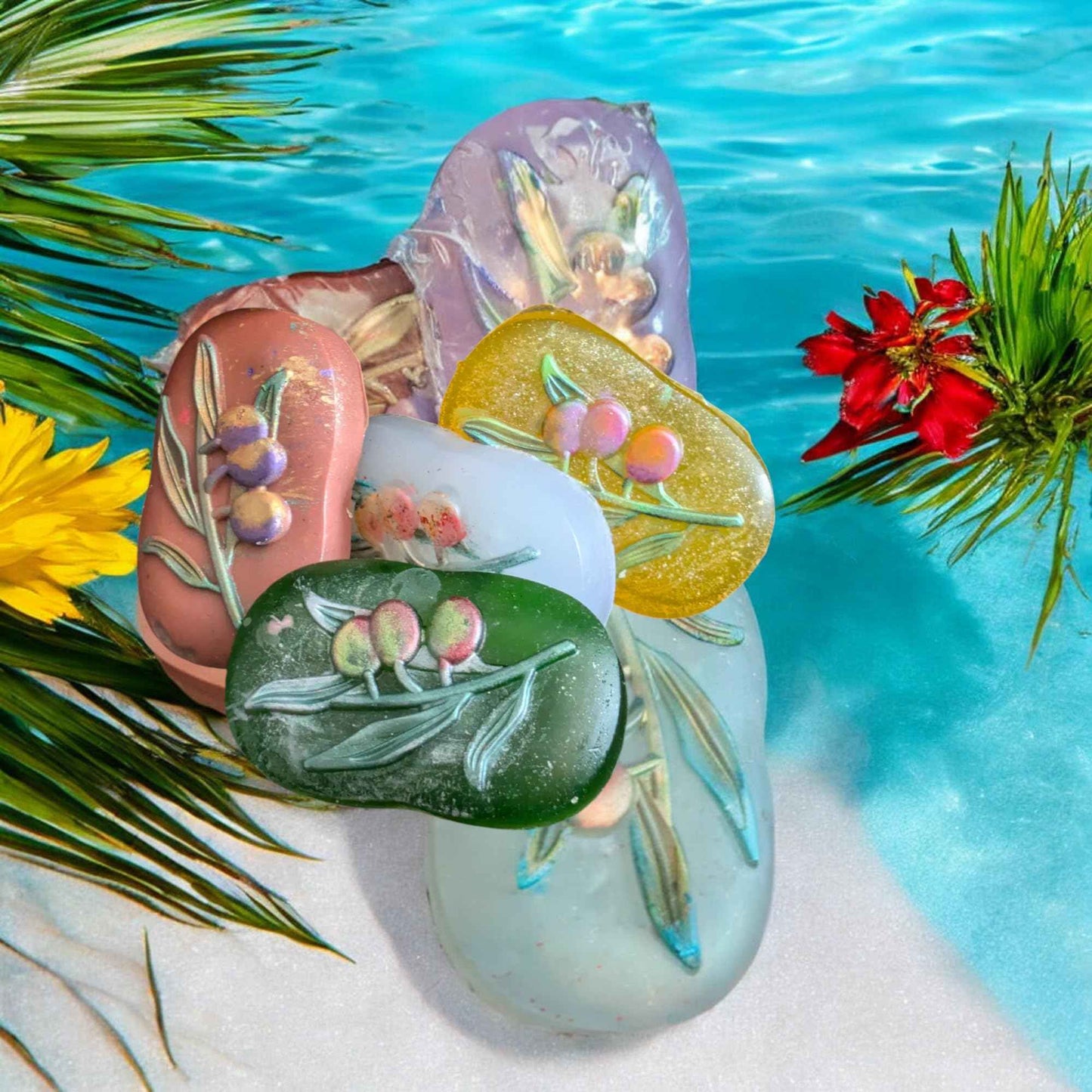 Aloe Glycerin Berry Sprig Soap | Set of 4-2.75oz bars | Nourishing Soap | Handmade Soap | Unique art