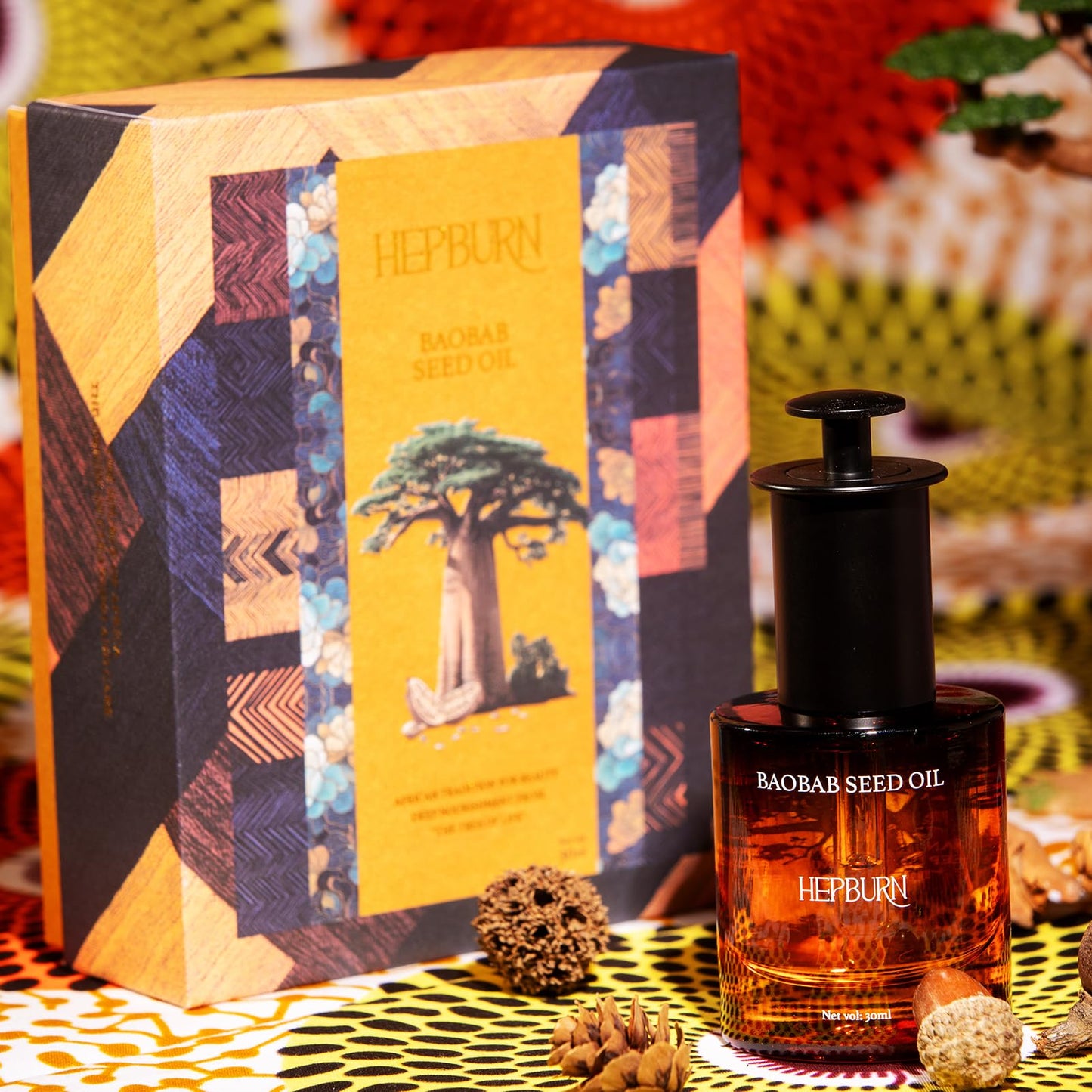 HEPBURN Baobab Seed Oil – 30ml | 100% Cold-Pressed, Natural Moisturizer & Nourishing Carrier Oil for Face, Body & Hair | Anti-Aging, Repairing, Soothing | Dropper Glass Bottle