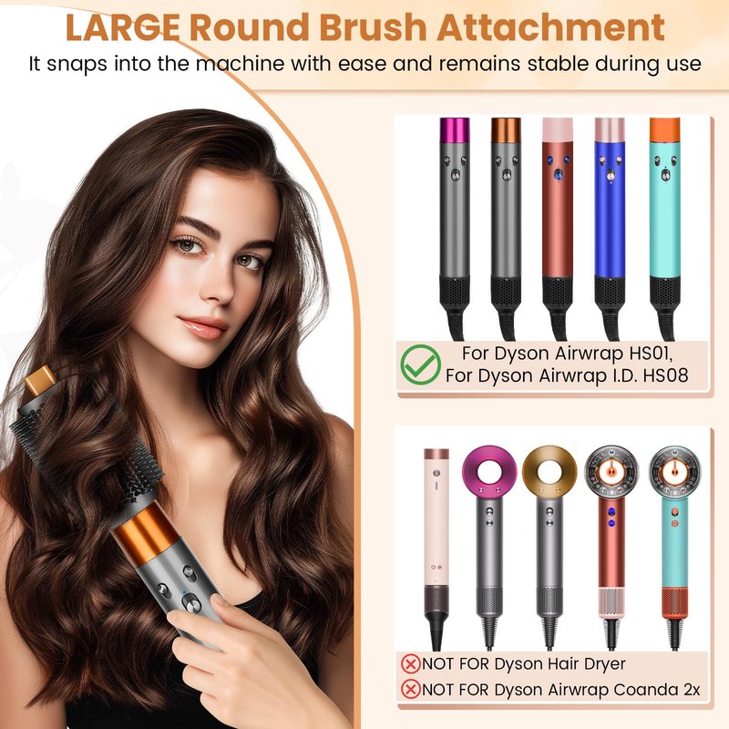 PUREGUST Upgraded Large Round Volumizing Brush for Dyson Airwrap HS01/05/08 Attachments, Bigger Round Brush Attachment Compatible with Airwrap Accessory for Dry Fast Smooth Add Big Volume