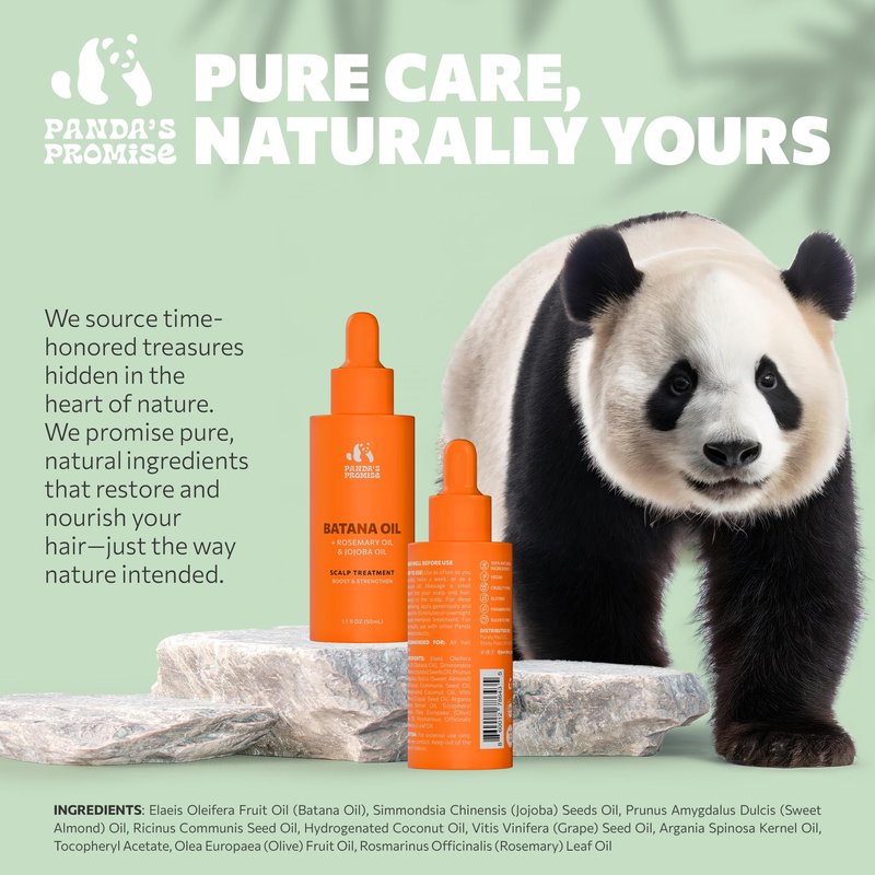 Panda's Promise Batana Oil for Hair Growth with Rosemary Oil, Jojoba Oil & Castor Oil- Natural Dry Scalp Treatment Product for Thinning (2 x 50ML = 100ML)