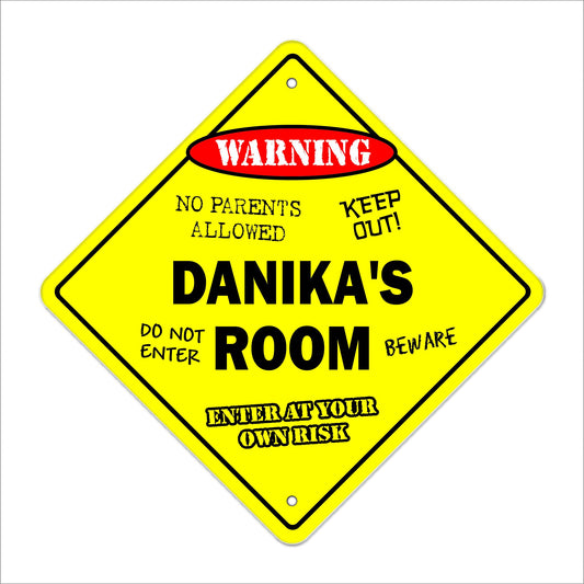 Danika's Room Sign Crossing Zone Xing | Indoor/Outdoor | 12" Tall Kids Bedroom Decor Door Children's Name boy Girl