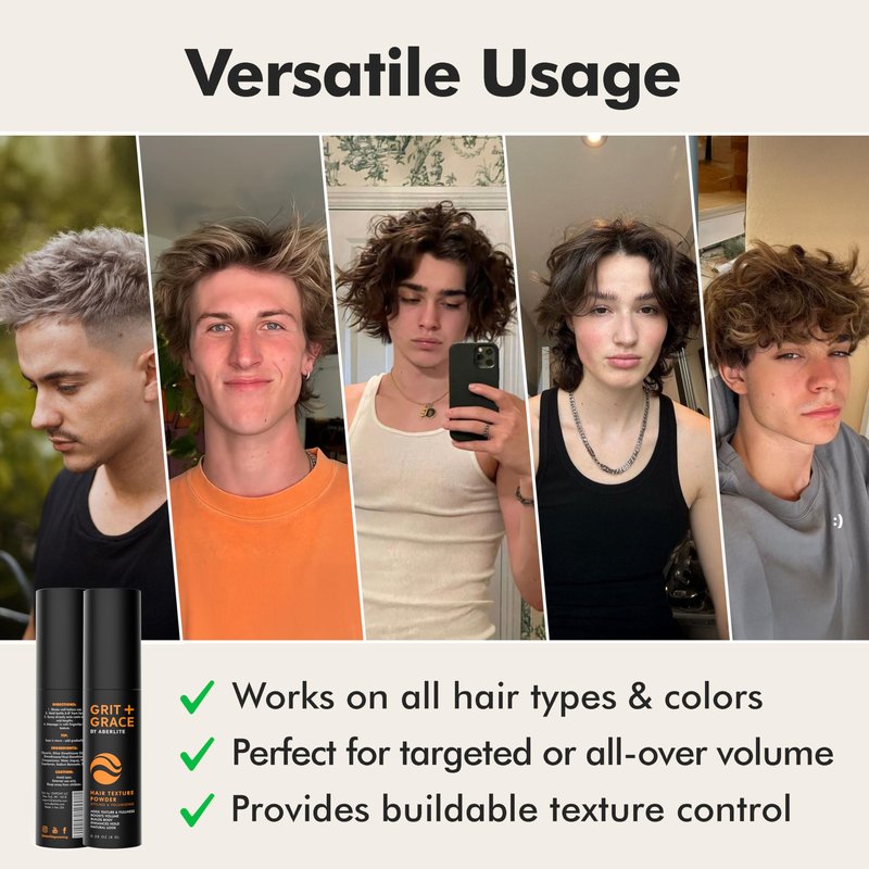 Aberlite Grit + Grace Hair Texture Powder Spray for Men & Women - Styling Texturizing Volume Powder, Volumizing Hair Products, Matte Finish