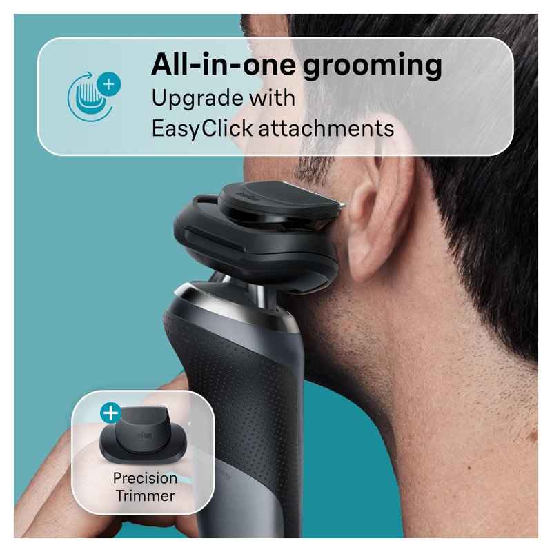 Braun Series 7 Electric Shaver for Men, Wet & Dry Foil Razor, Precision Trimmer Attachment, Charging Stand, Travel Case, Space Grey 7127cs