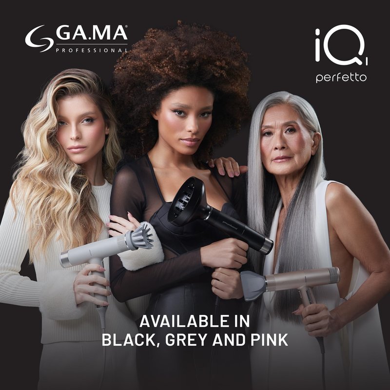 GA.MA iQ1 Perfetto Hair Dryer with 110,000 RPM Intelligent Brushless Motor, Oxy Active Technology, Auto-Clean & Washable Filter, Includes Diffuser & 3 Nozzles, Grey