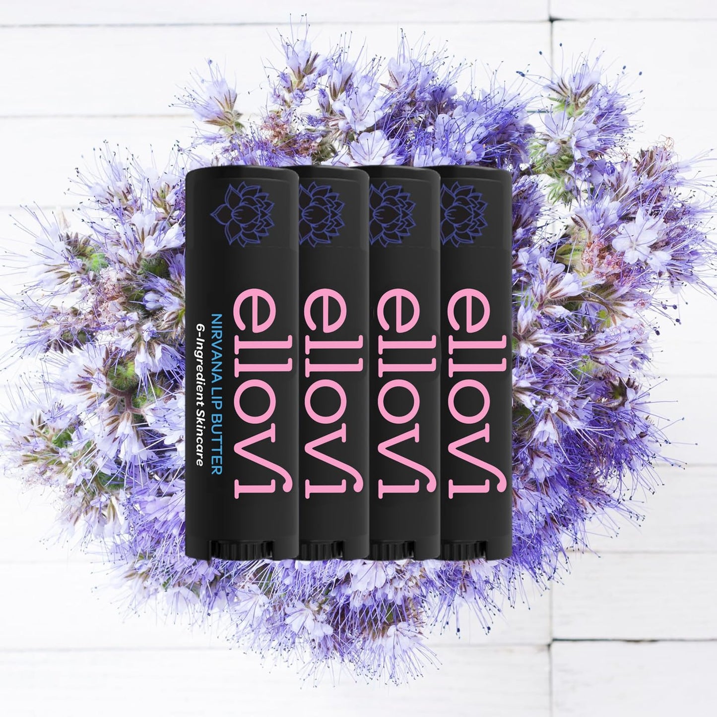 Ellovi Natural Lip Butter Lip Balm - Nirvana - Pure Enough to Eat - Made With Just 6 Vegan Ingredients - 100% Natural & Organic Moisturizing Lip Care for All Day Hydration (4-Pack)