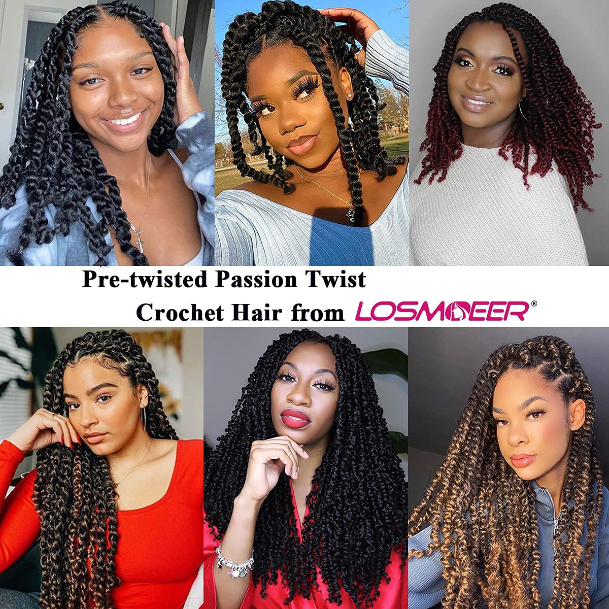 8 Packs Passion Twist Hair 8 Inch Pre-twisted Passion Twist Crochet Hair Pre-looped Crochet Braids Hair for Women Passion Twists Braiding Hair Synthetic Hair Extensions(12Strands/Pack; T1B/BUG#)