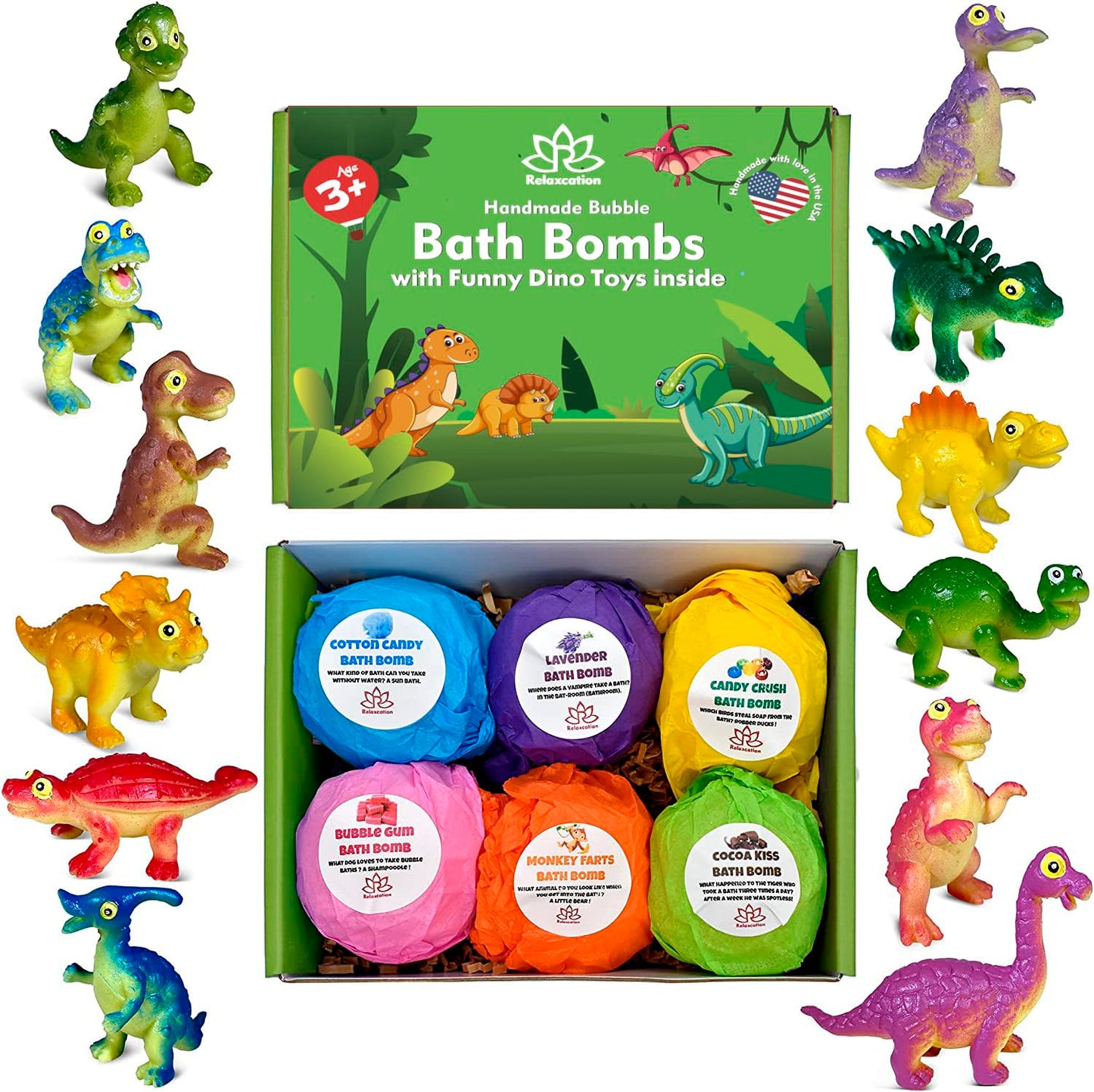 Made in USA Dino Bath Bombs for Kids with Big Funny Dinosaurs Surprise Toys Inside - Quality Funny Dinosaur Surprises Inside Bubble Bath Bombs | Gift for Boys and Girls on Birthday