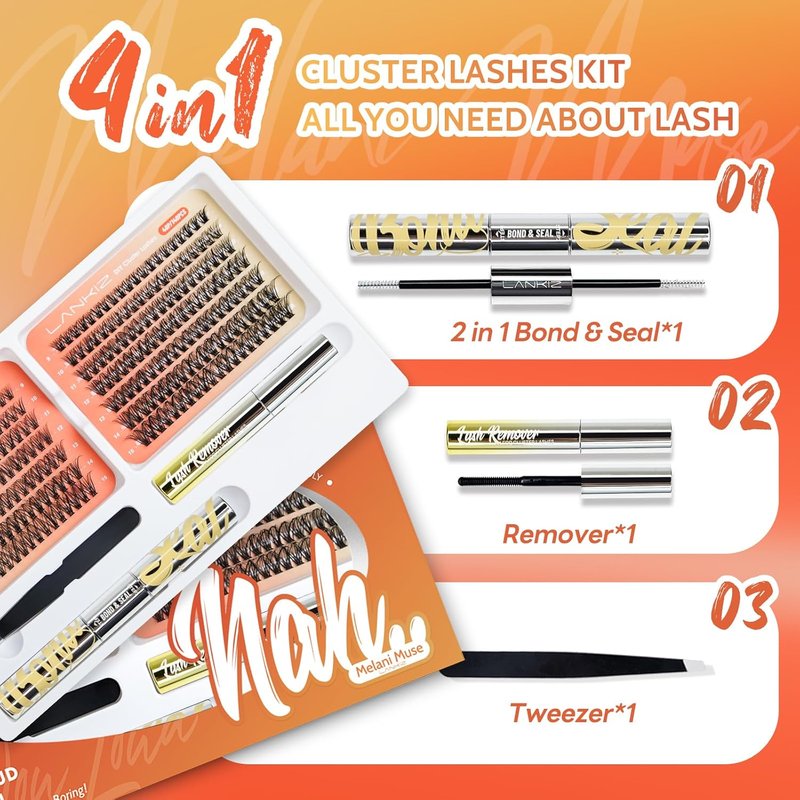 Lash Extension Kit - DIY 40D & 50D C Curl Natural False Lashes | 280 Pcs Individual Eyelash Clusters with Waterproof Bond & Seal Glue