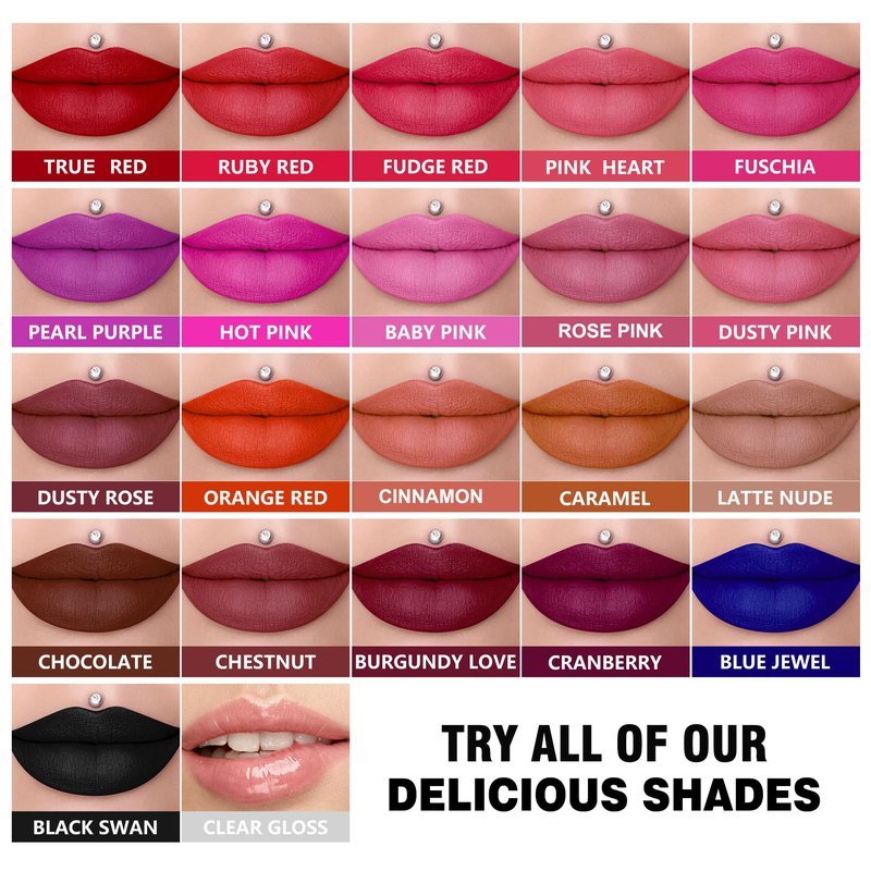 HOOMUSS Red Lipstick Set Long Lasting 3Pc Matte Liquid Lipsticks for Women Non Transfer Smudgeproof Red Orange Berry Lipstick Kit Cruelty Free Lip Color, 13/51/66