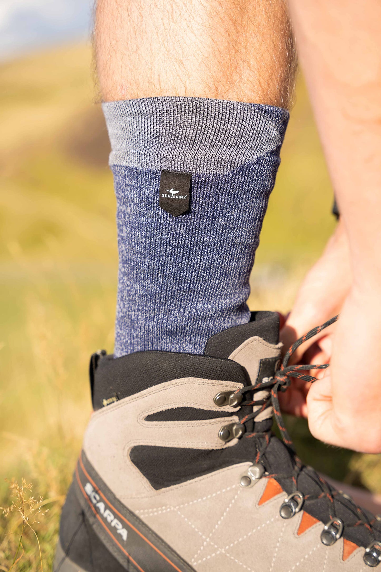 SEALSKINZ Raynham Unisex Waterproof All Weather Mid Length Sock, Navy Blue/Grey Marl, XL