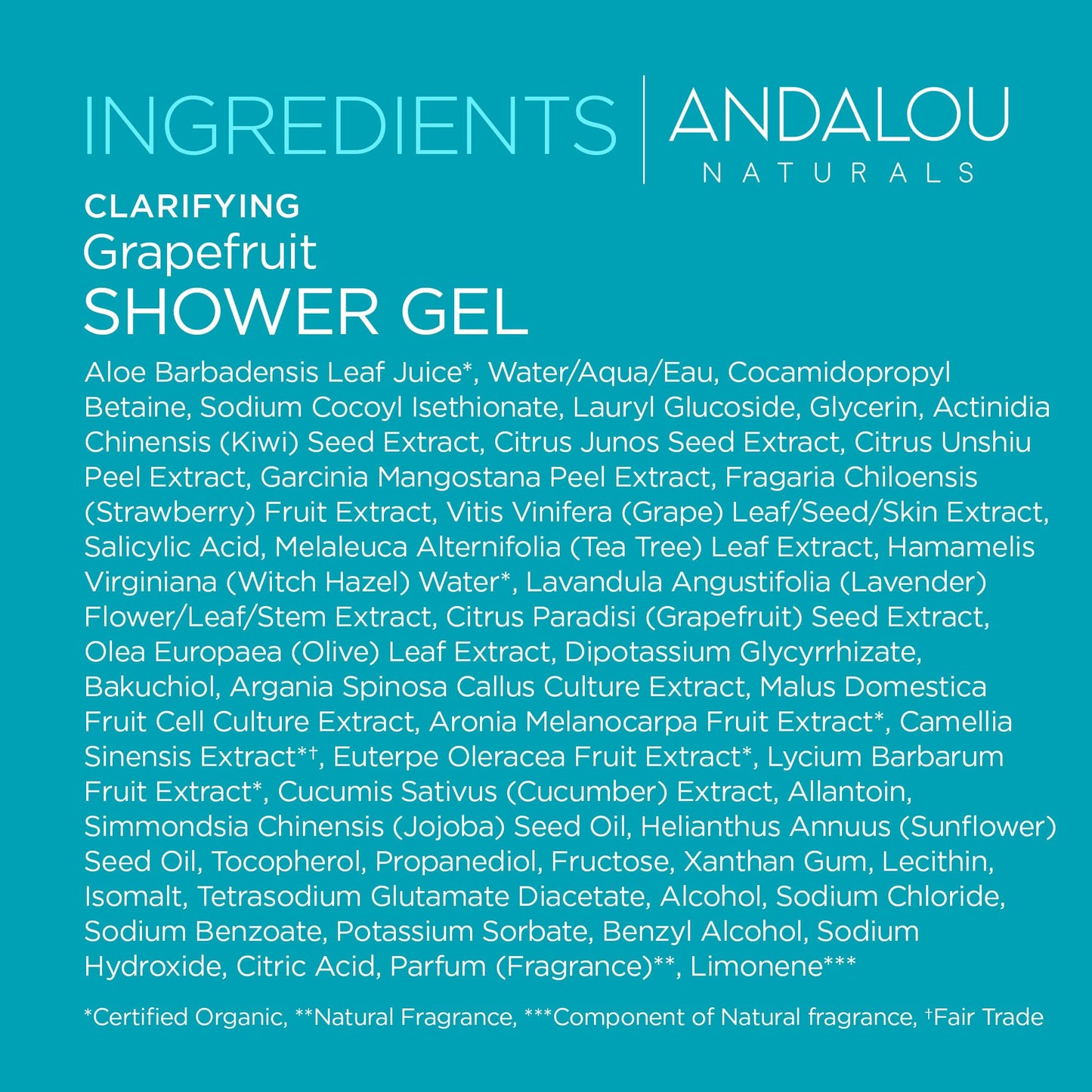 Andalou Naturals Body Wash, Clarifying Grapefruit Shower Gel, Gentle Exfoliating Salicylic Acid Body Wash with Tea Tree & Witch Hazel, Targets Back Acne, Blemishes & Excess Oil, 8.5 fl oz