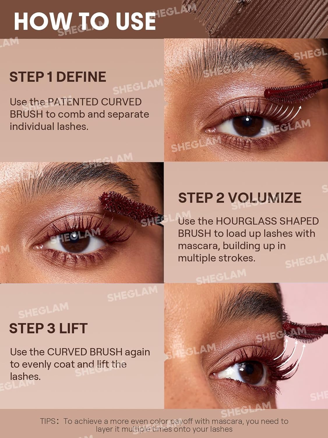 SHEGLAM 2 In 1 Black Volume and Length Waterproof Mascara Long Lasting Dual-Ended Tubing Eye Makeup