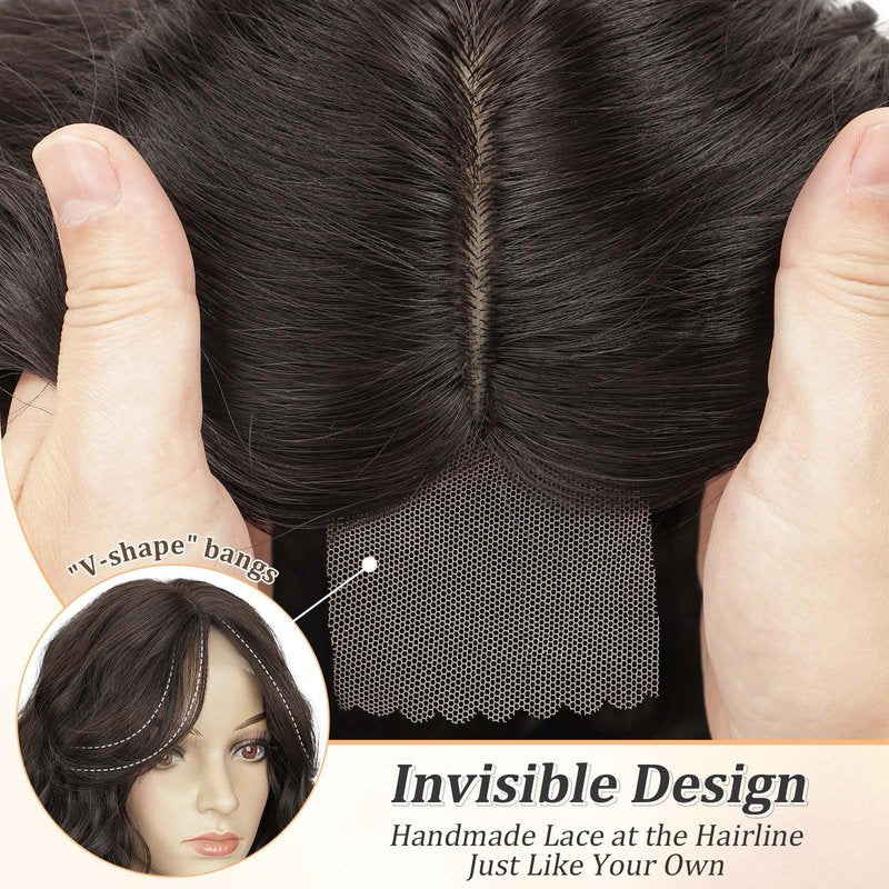 Lommel Short Wavy Hair Toppers for Women 12 Inch Hair Topper with Thinning Hairs Natural-Looking Wiglett Lightweight & Add Volume Hairpiece for White Roots Cover for Daily(Dark Brown)