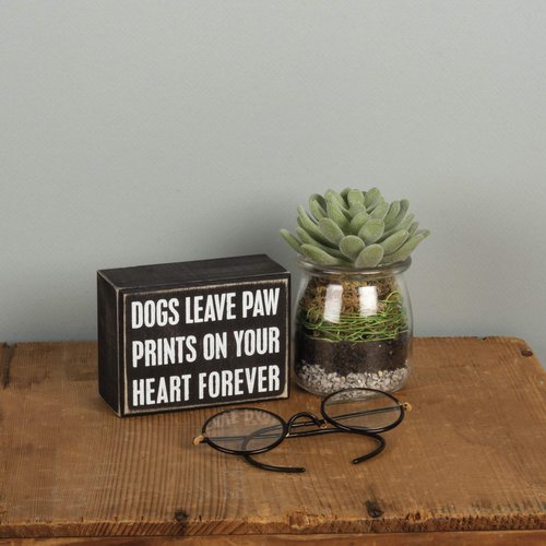 Primitives by Kathy 19129 Classic Box Sign, 4" x 3", Dogs Leave Paw Prints