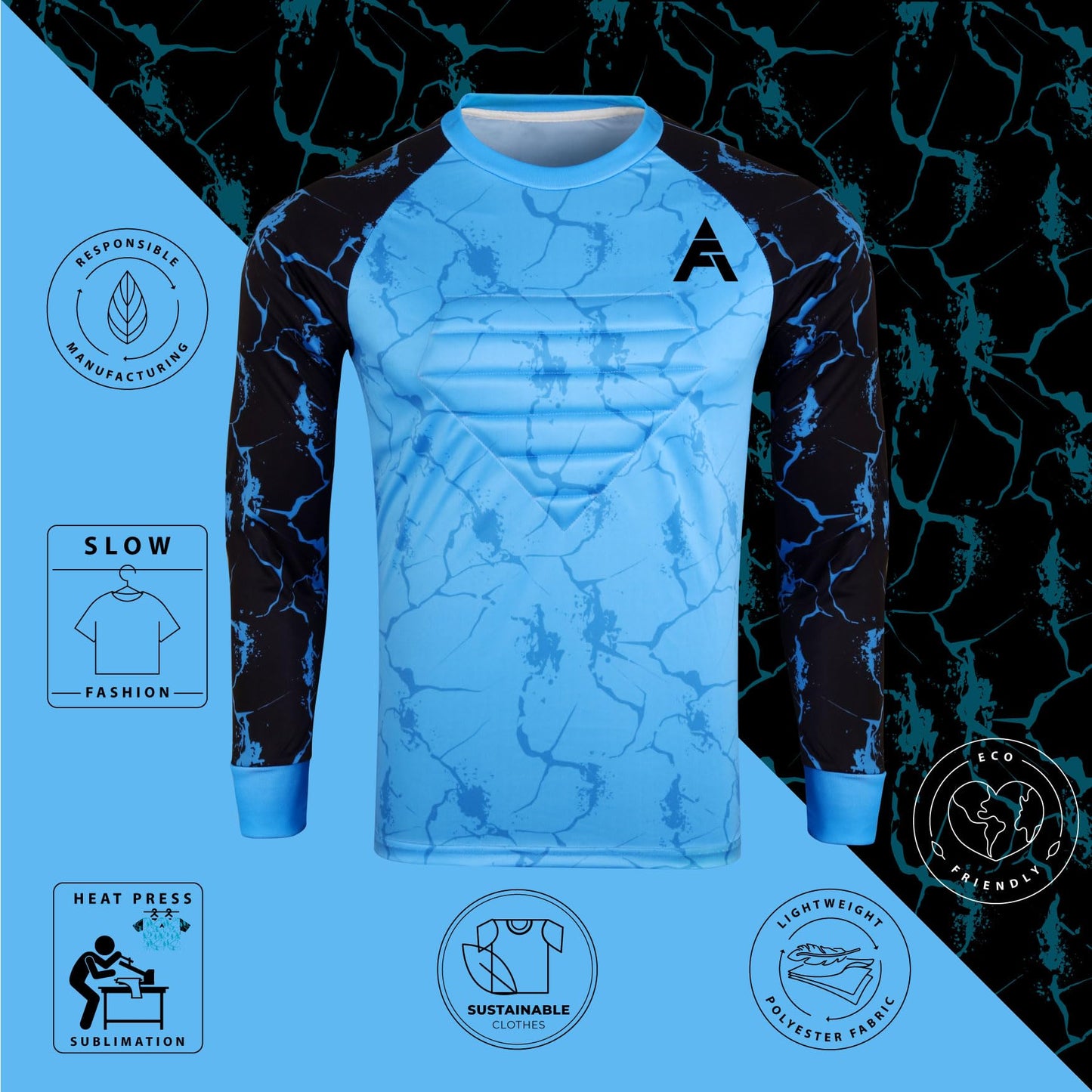 FOLK APPAREL Goalkeeper Jersey Chest Padded Goalie Shirt for Adult/Kids Soccer Elbow Padded Youth/Adult Sizes Long Sleeve (US, Alpha, Small, Regular, Regular, Blue)