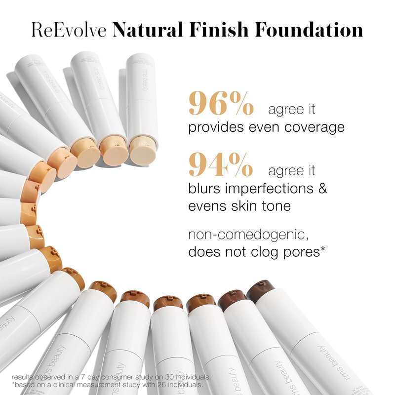 RMS Beauty ReEvolve Natural Finish Liquid Foundation - Medium Coverage Silicone-Free Skin Tint Foundation for Mature Skin - Hydrating & Firming - 1oz