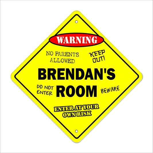 Brendan's Room Sign Crossing Zone Xing | Indoor/Outdoor | 12" Tall Kids Bedroom Decor Door Children's Name boy Girl