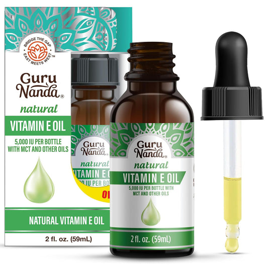 GuruNanda Vitamin E Oil, 2 Fl Oz Pure & Natural, 15,000 IU per Bottle, for Skin, Hair, Face, Nails & Scars, With Coconut Oil to Help Nourish & Moisture, Non-GMO & Vegan