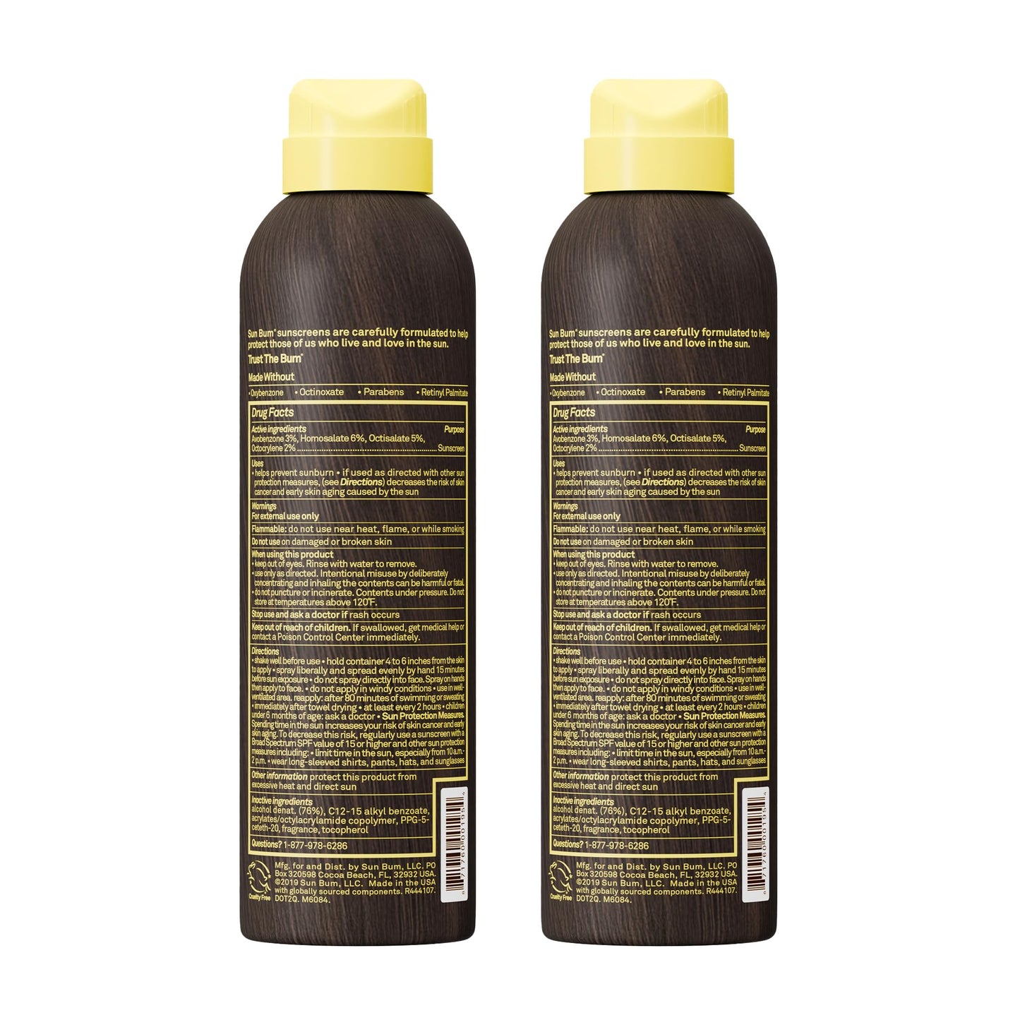 Sun Bum Original SPF 15 Sunscreen Body Spray - Broad Spectrum Moisturizing Sunscreen with Vitamin E - Hawaii 104 Act Compliant (Made without Octinoxate & Oxybenzone) - 6 oz (Pack of 2)