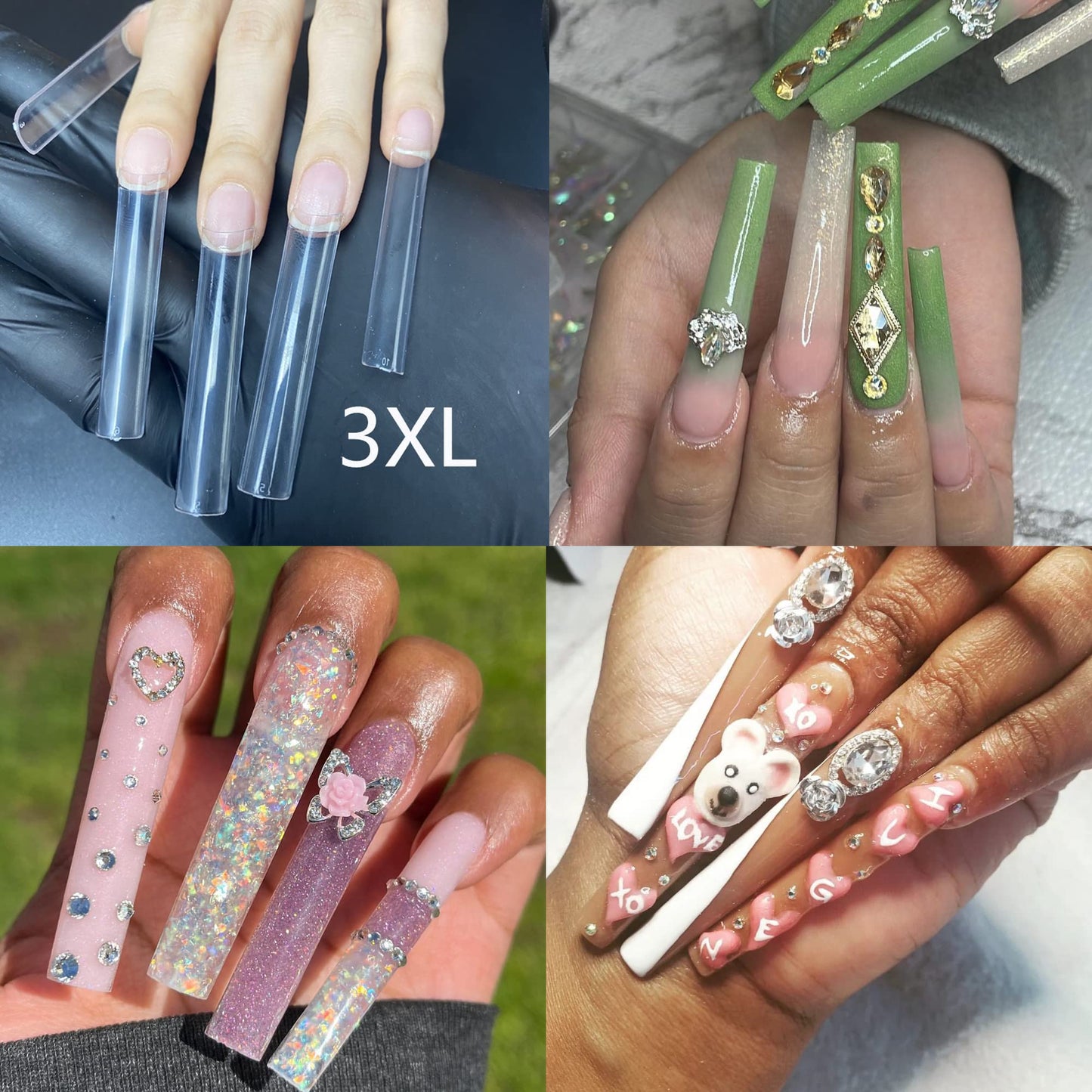 AddFavor 600pcs XXXL Clear Square Nail Tips Extra Long 3XL Half Cover Straight Square Fake Nails No C Curve Professional Acrylic False Nail Tips for Salons & Home DIY, 12 Sizes