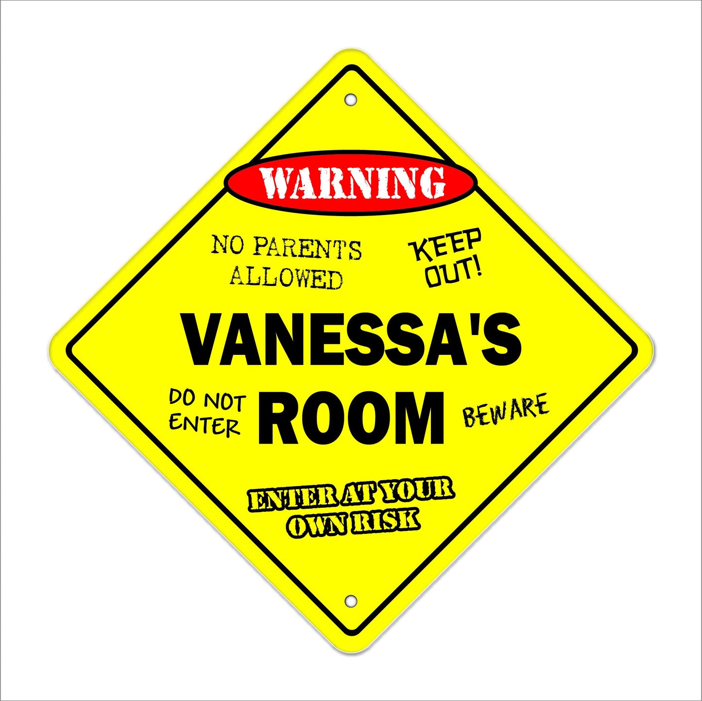 Vanessa's Room Sign Crossing Zone Xing | Indoor/Outdoor | 12" Tall Kids Bedroom Decor Door Children's Name boy Girl