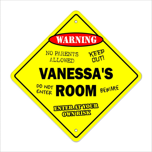 Vanessa's Room Sign Crossing Zone Xing | Indoor/Outdoor | 12" Tall Kids Bedroom Decor Door Children's Name boy Girl