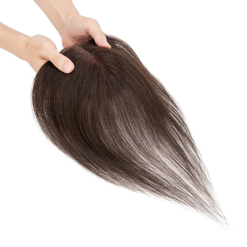 SEGO SEGOHAIR Real Human Hair Toppers for Women 7×11cm Breathable Base,Adjustable Parting Clip-In Topper Hairpieces for Women with Thinning Hair (Curtain Bangs, Cocoa Color)