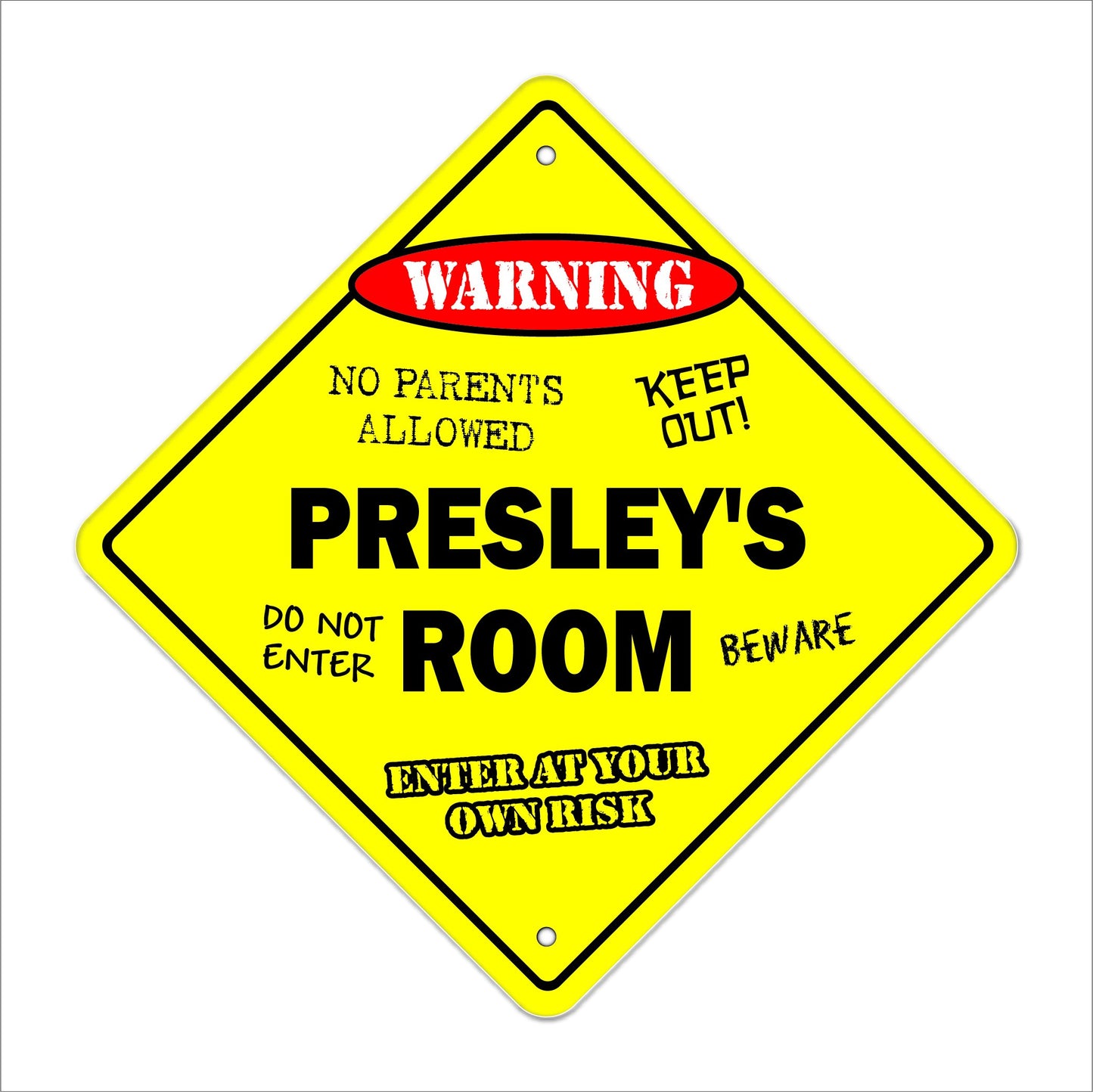 Presley's Room Sign Crossing Zone Xing | Indoor/Outdoor | 12" Tall Kids Bedroom Decor Door Children's Name boy Girl