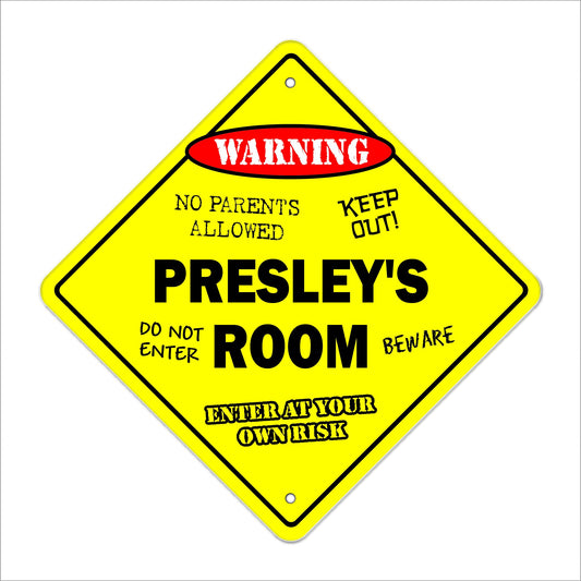 Presley's Room Sign Crossing Zone Xing | Indoor/Outdoor | 12" Tall Kids Bedroom Decor Door Children's Name boy Girl