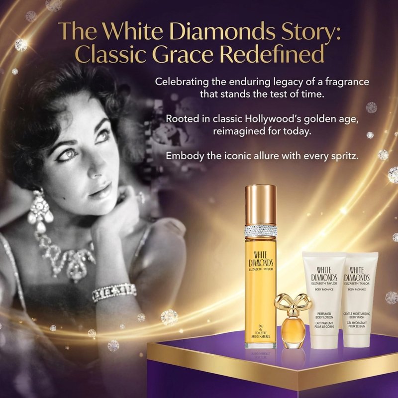 Elizabeth Taylor White Diamonds Ladies Gift Set With Spray, Body Lotion, Body Wash & Perfume