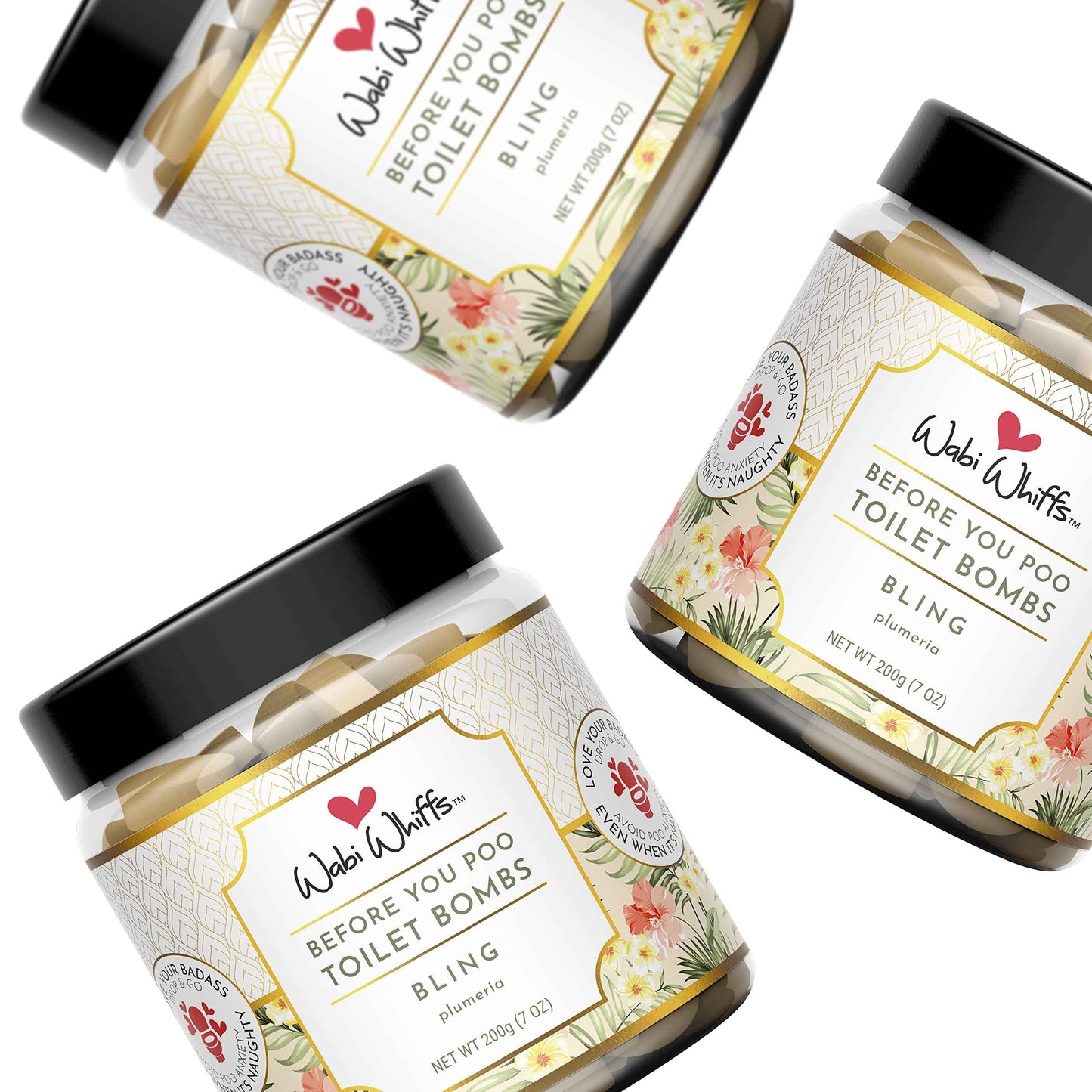 Wabi Whiffs Fizzing Toilet Bombs – Bling | Natural Bathroom Deodorizer | Odor Eliminator Tablets for Freshness & Cleanliness | Eco-Friendly Septic Safe Tablets | 60 Count |