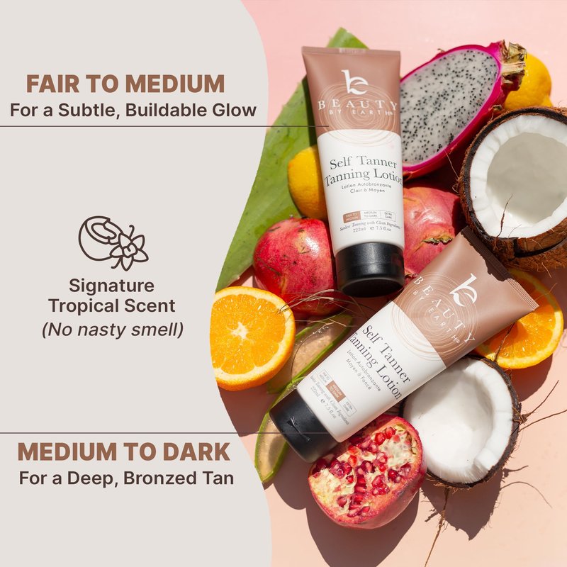 Beauty by Earth Self Tanner - USA Made with Natural & Organic Ingredients, Moisturizing Self Tanning Lotion with Aloe Vera & Coconut for a Natural Glow, Streak-Free Fake Tan (Medium)