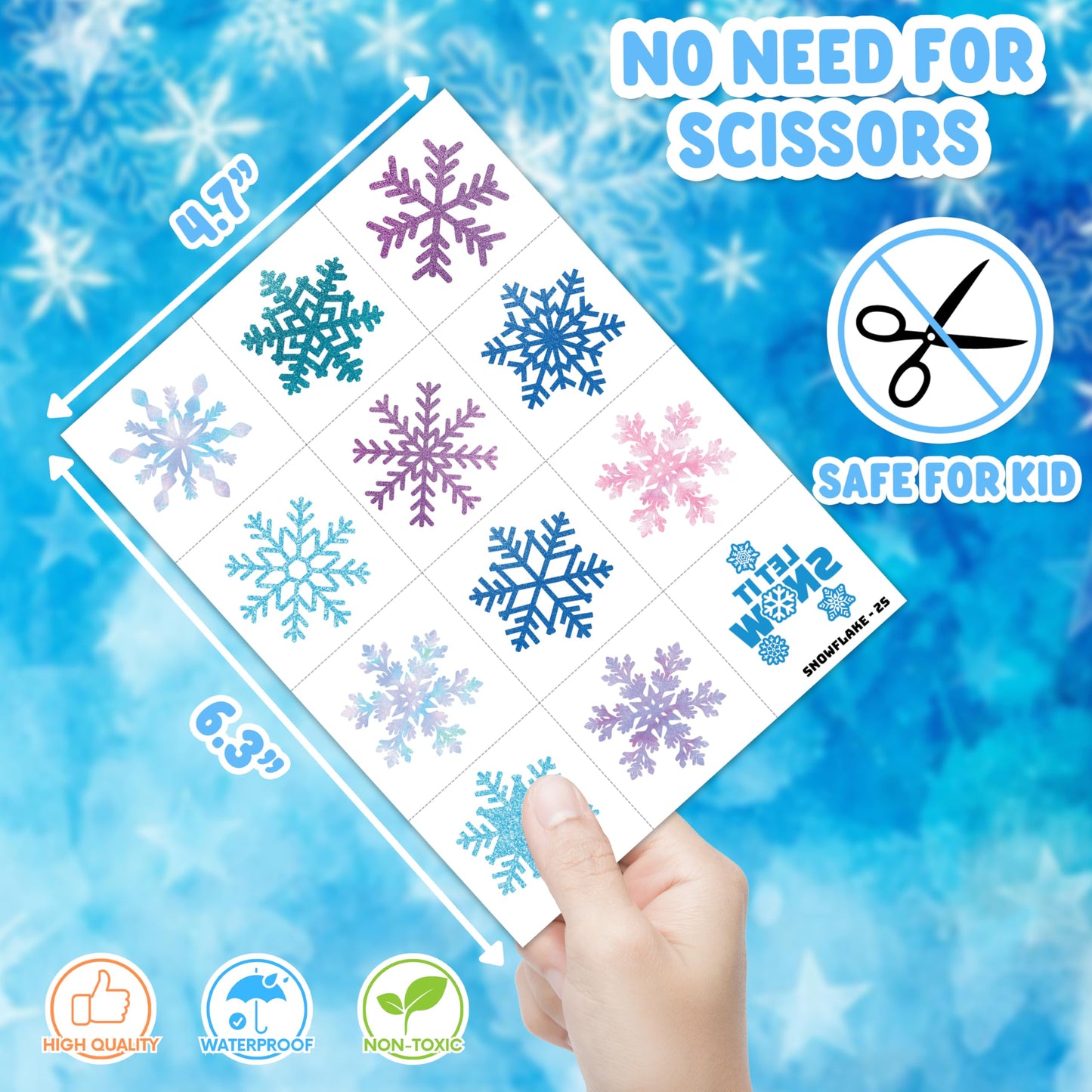 48 PCS Snowflake Party Favors - 24 Temporary Tattoos & 24 Stick Hands