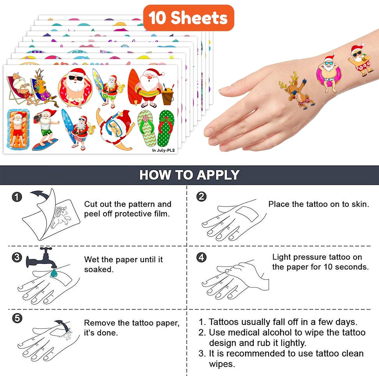 Christmas Santa Temporary Tattoos - 103 PCS Hawaiian Beach Party Supplies | Fun Gifts for Kids