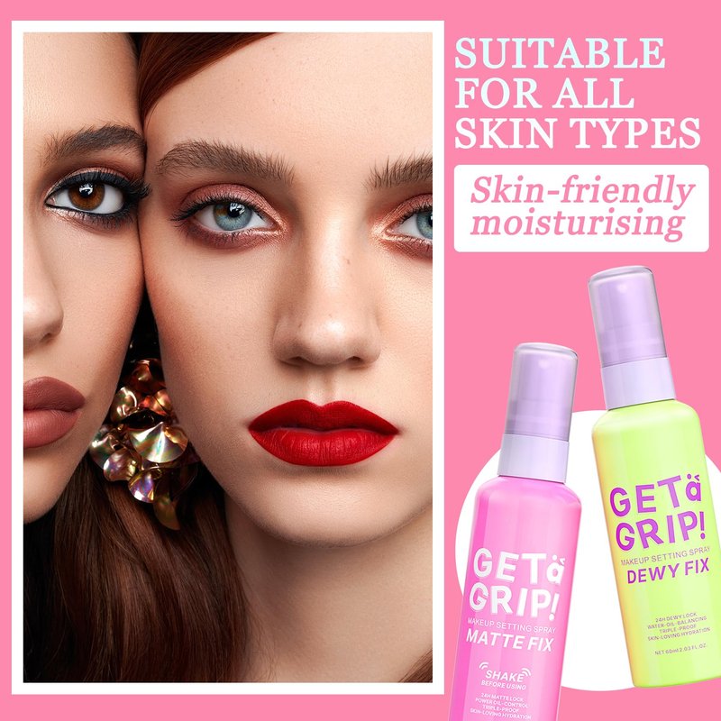 LZYLLS 2PCS Dewy and Matte Setting Spray,Long-lasting Makeup Setting Spray for 12 HR Wear,Hydrating Oil Control Face Makeup Mist Set,Waterproofing Facial Mist for Natural Finish, 2.03 Fl Oz