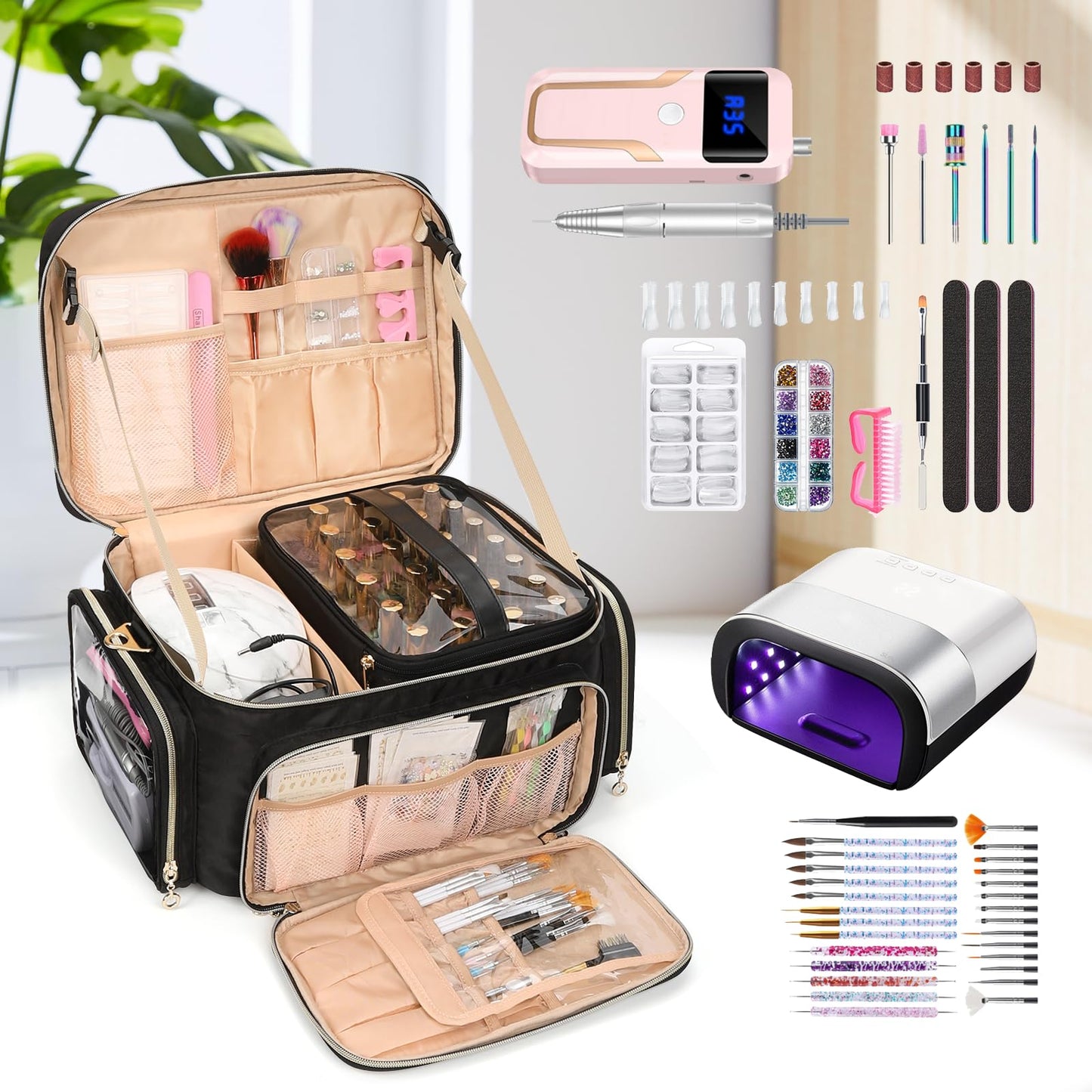 Bagmoly Nail Polish Organizer, Nail Polish Storage Holds 50-70 Bottles & Nail Lamp, Portable Travel Nail Kit Storage Carrying Case Fits Nail Suppiles, Gift for Manicurist, Grils (Black)