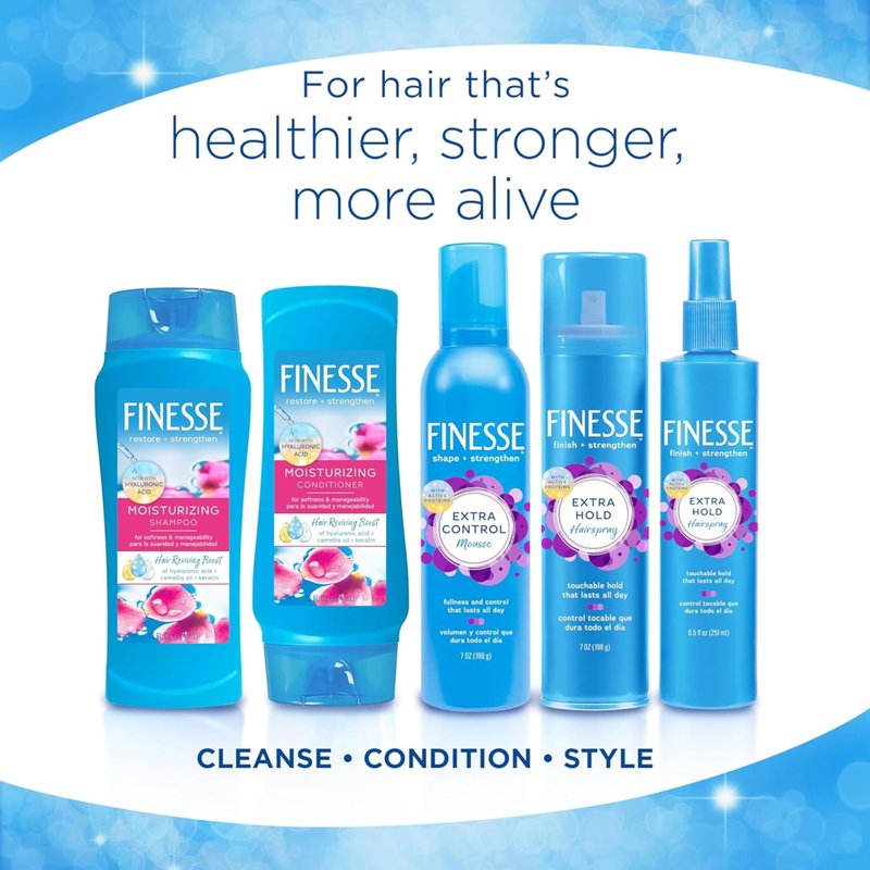 Finesse Moisturizing Shampoo & Conditioner for Men & Women for Dry or Damaged Hair, Made with Hyaluronic Acid, Camellia Oil & Keratin, 13 Fl Oz, 6 Pack