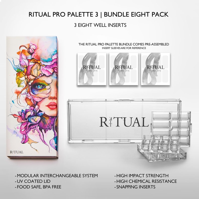 Empty Makeup Palette | 24 Wells | Modular Interchangeable Depotting System | Ritual Pro Palette 3 | 8 Well Bundle, Lipstick, Creams, Alcohol based makeup and paint, watercolor, Gouache, Acrylic paint