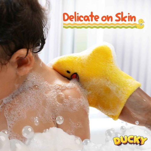 Ducky Scrub 'N Soak Baby Loofah for Bathing Set for Kids Body Scrubber Cute Cartoon Kids Loofah Bath Scrubber for Children Shower Washing Exfoliating, Baby Bath Sponge Yellow Duck Included