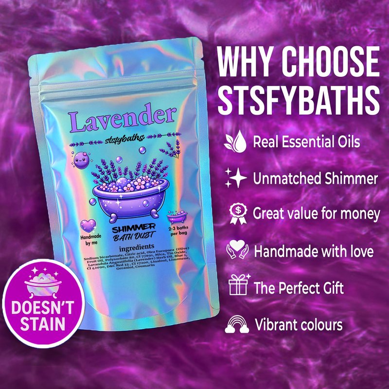 Stsfybaths Purple Lavender Shimmer Bath Bomb in A Bag - Handmade Scented Bath Bombs for Women,Kids and Men - Bulk Bathbomb Fizzies Perfect for Boys and Girls All Ages (Small, Purple)