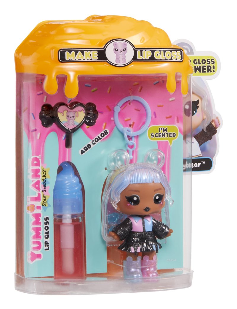 Yummiland Lip Gloss Doll: Sour Sweeties - Gabi Gummybear Includes DIY Lip Gloss + Removable Keychain, Cosmetic Play, Collectible, Ages 4+