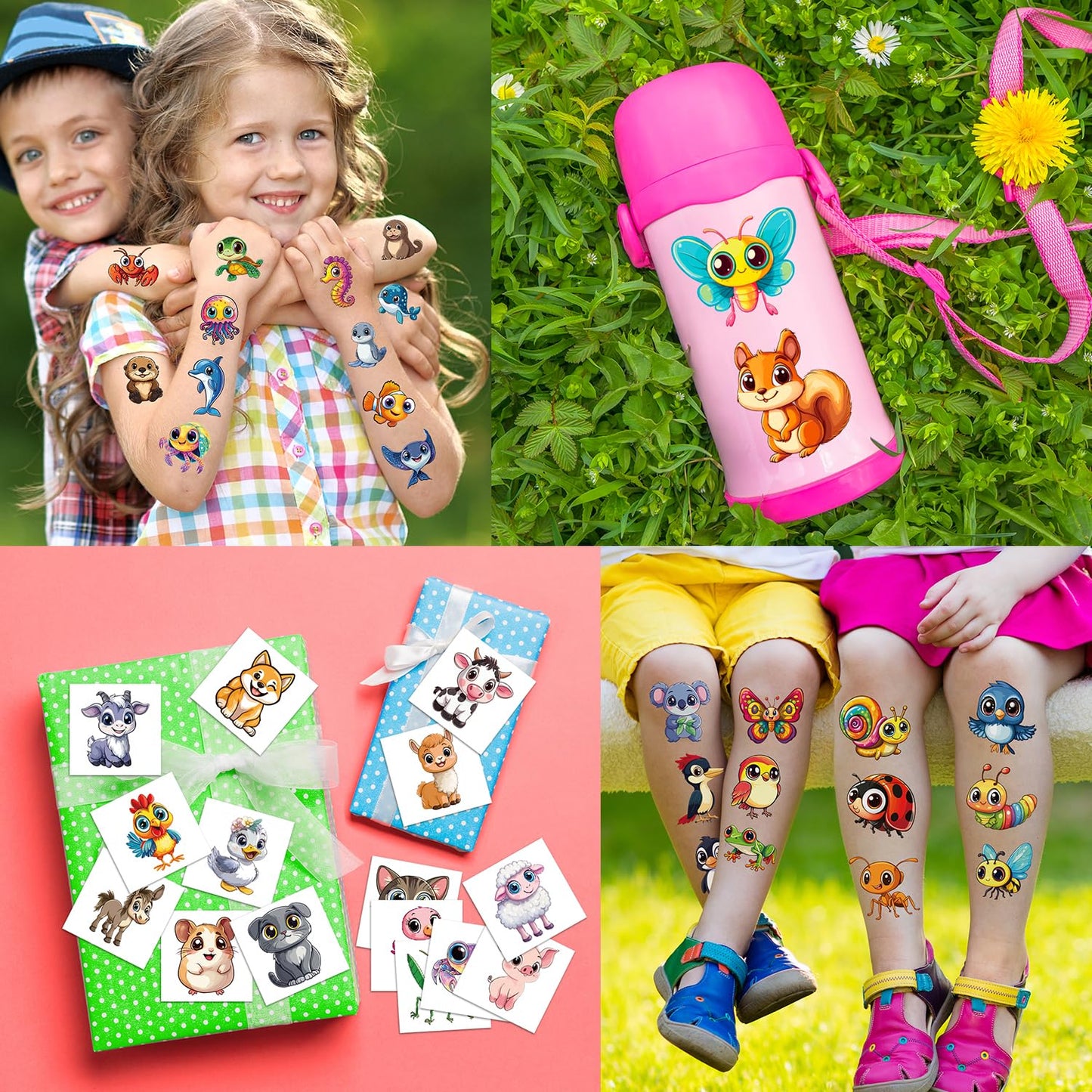 JCFIRE Larger Temporary Tattoos For Kids, 102 Styles Mixed Cute Animals Stickers Birthday Party Favors for Kids 3-5 4-8, Goodie Bag Stuffers Party Supplies Decoration Gifts Activities Games