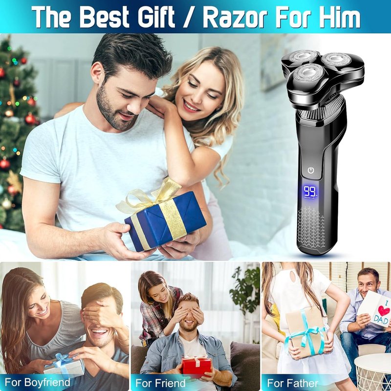 Electric Razor for Men - Waterproof Rotary Shaver with LED Display | Rechargeable Cordless Design