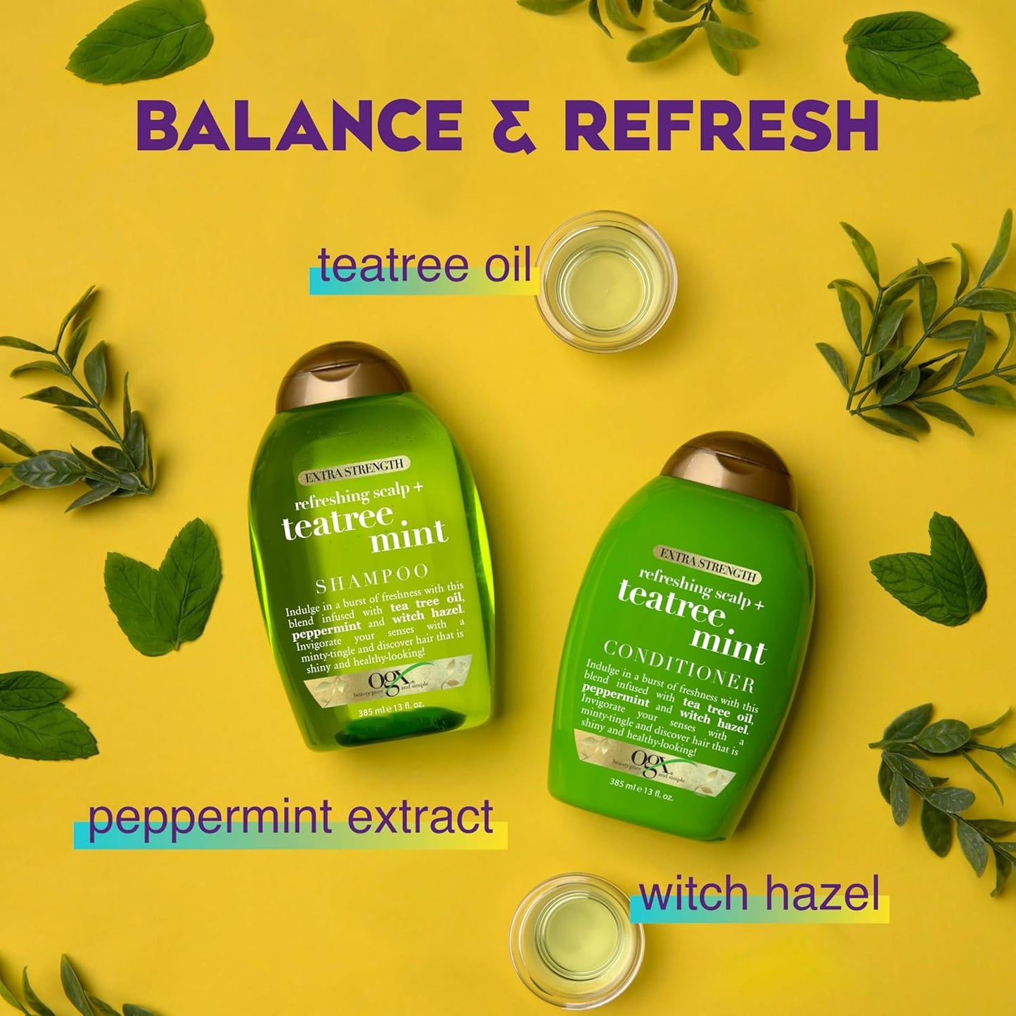 OGX Extra Strength Refreshing Scalp + Rosemary Mint Conditioner, Nourishing Hair & Scalp Conditioner Infused with Rosemary for Healthy-Looking Hair, Sulfate-Free Surfactants, 13 fl. oz