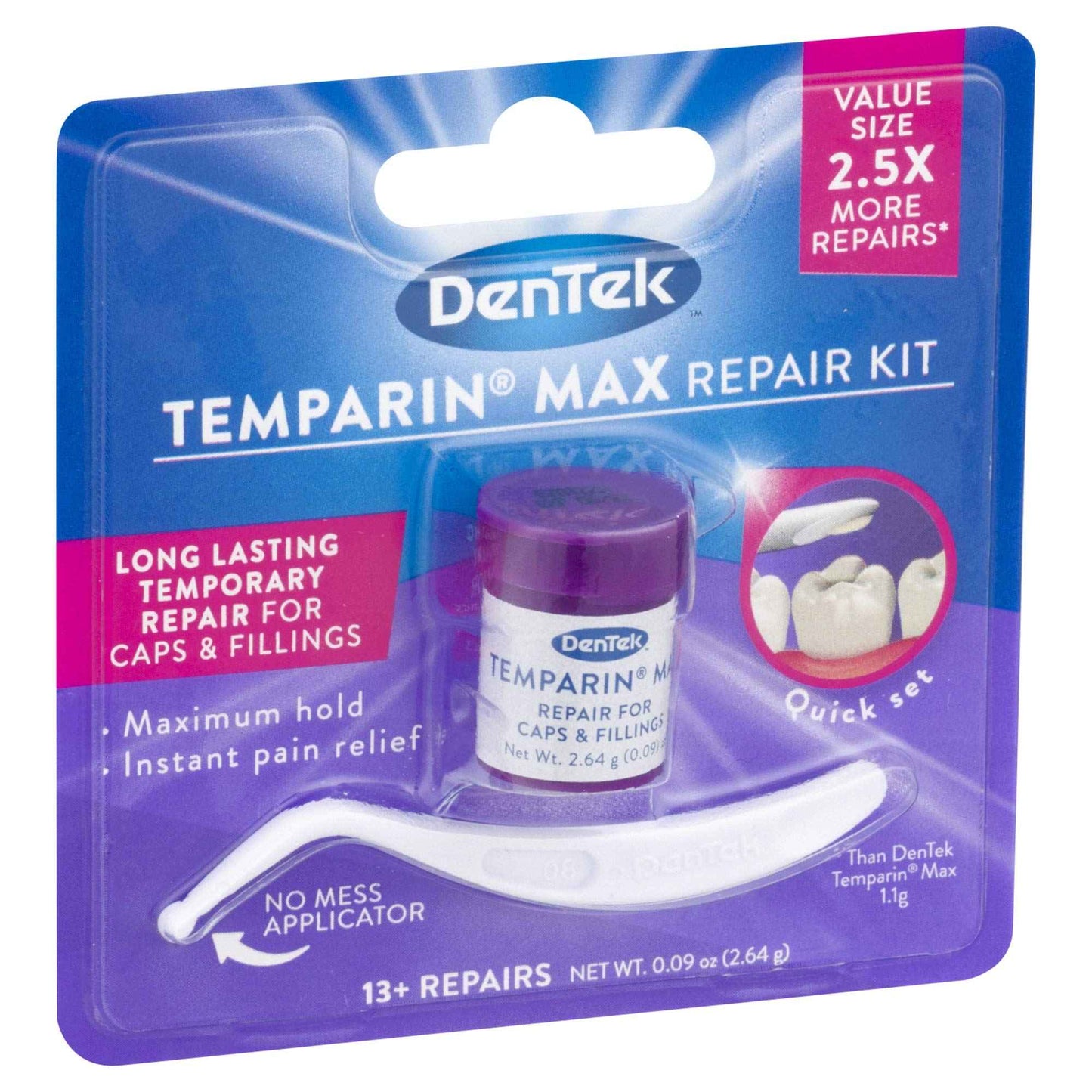 Dentek Temparin Max Repair Kit for Caps, Crowns, Fillings 0.09 oz | Pack of 3