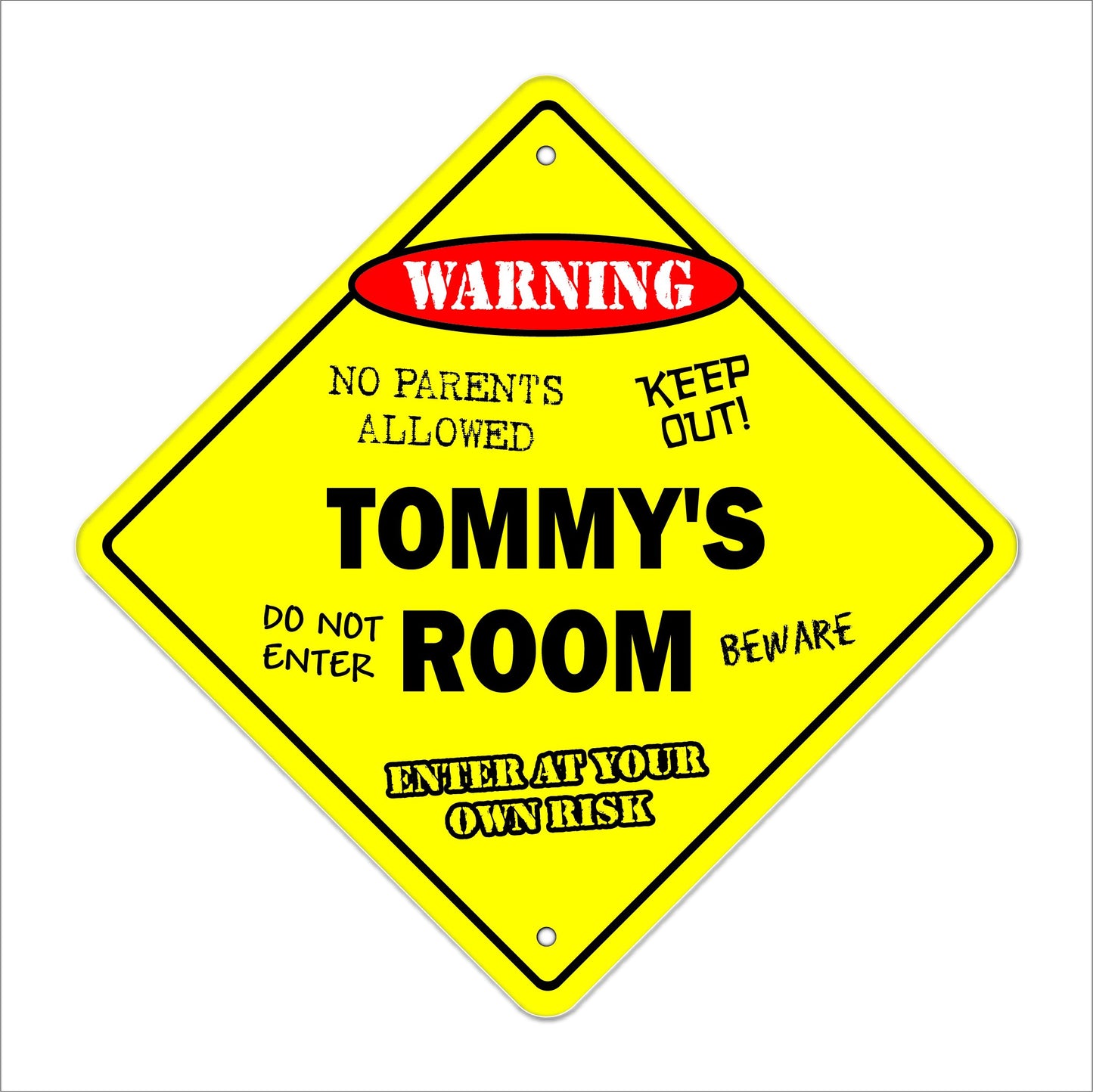 Tommy's Room Sign Crossing Zone Xing | Indoor/Outdoor | 12" Tall Kids Bedroom Decor Door Children's Name boy Girl