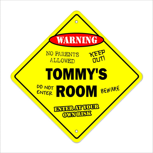 Tommy's Room Sign Crossing Zone Xing | Indoor/Outdoor | 12" Tall Kids Bedroom Decor Door Children's Name boy Girl