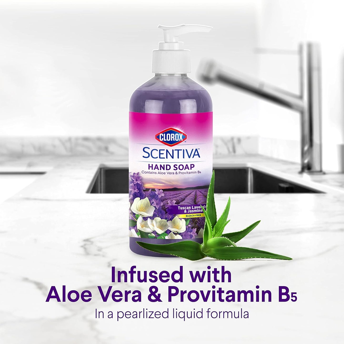 Clorox Scentiva Liquid Hand Soap - Aloe Vera & Vitamin B5, Tuscan Lavender & Jasmine | 14 oz, Pack of 4
