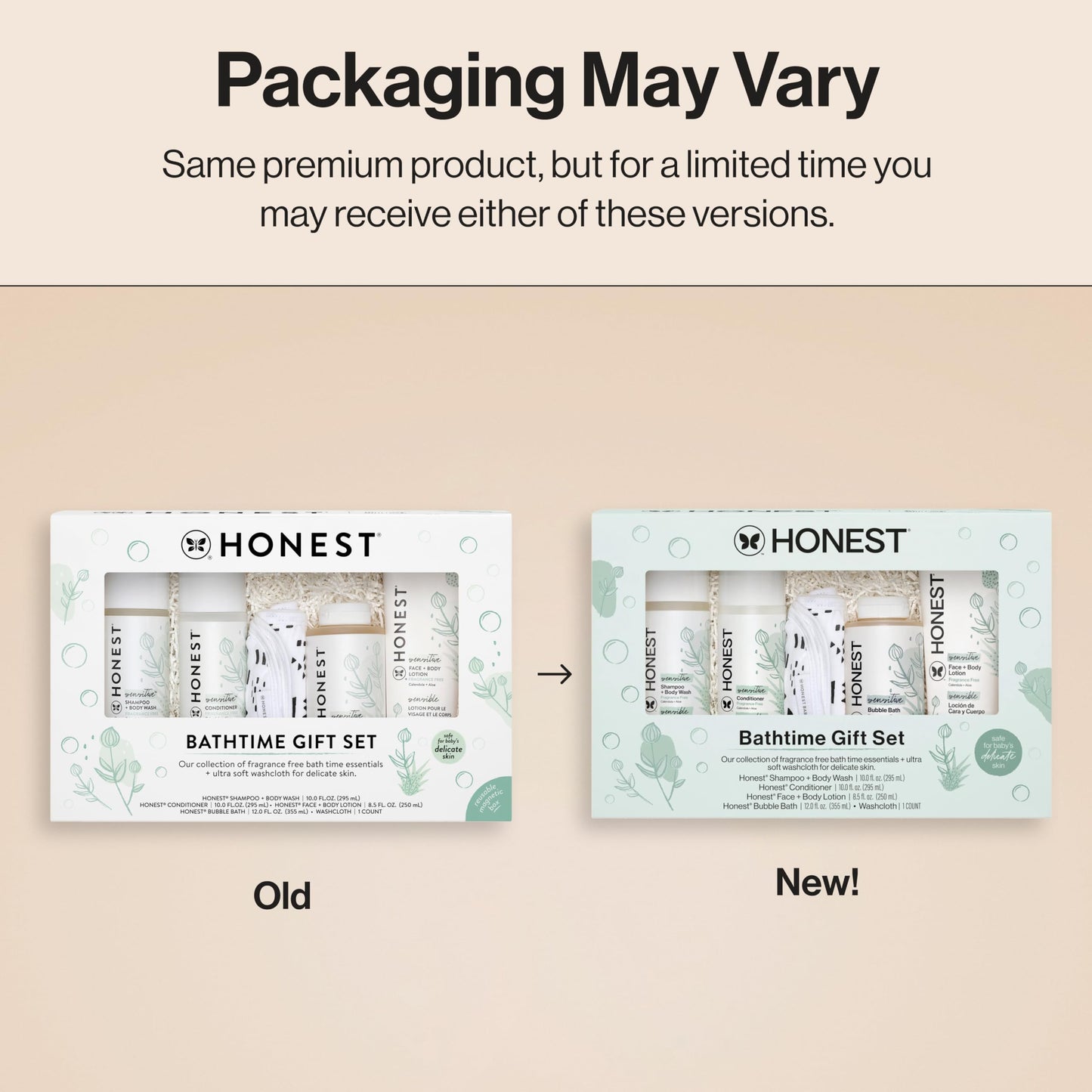 The Honest Company Fragrance-Free Bathtime Gift Set, Hypoallergenic, Bath Essentials for Sensitive Skin, Shampoo and Body Wash, Face Lotion, Bubble Bath, Conditioner, Wash Cloth