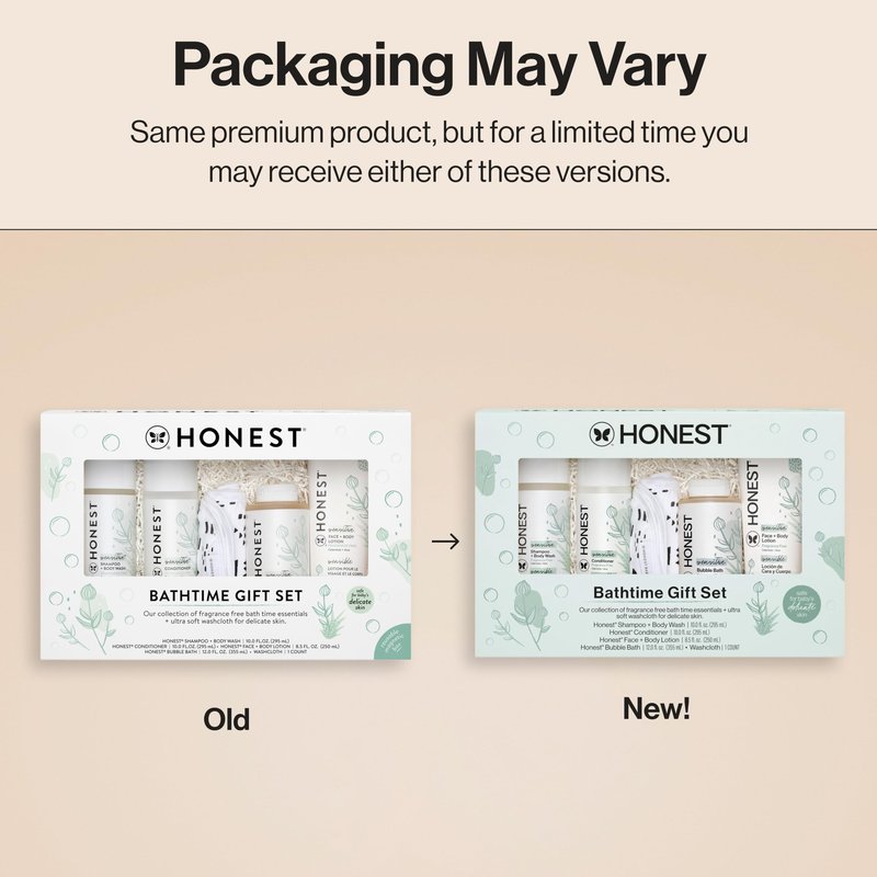 The Honest Company Fragrance-Free Bathtime Gift Set, Hypoallergenic, Bath Essentials for Sensitive Skin, Shampoo and Body Wash, Face Lotion, Bubble Bath, Conditioner, Wash Cloth